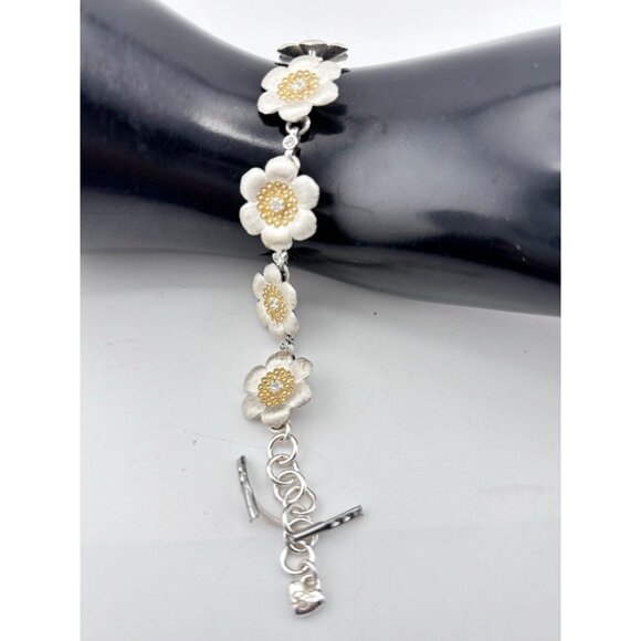 Brighton Floriana Brushed Silver Flower Retired Bracelet - Picture 3 of 4